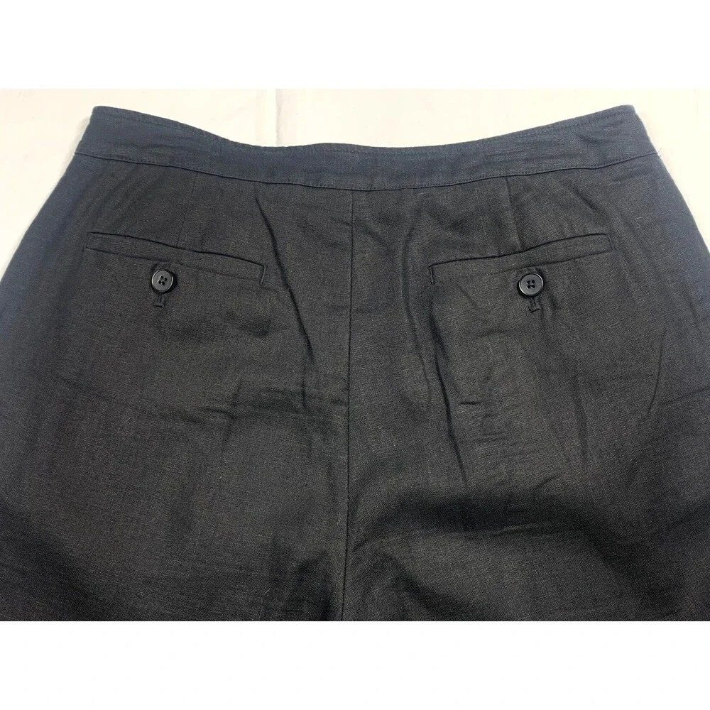 Banana Republic 100% Linen Wide Leg Pants 12L Black Tall High Rise Pleated Work